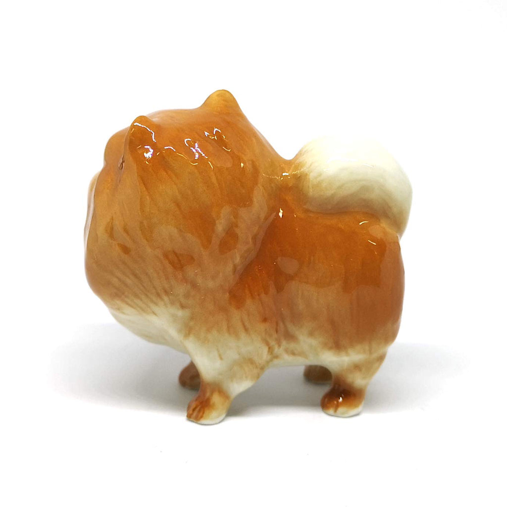 Ceramic Miniatures Figurine Pomeranian Dogs Statue Standing Brown Pets Lovers Collectible
