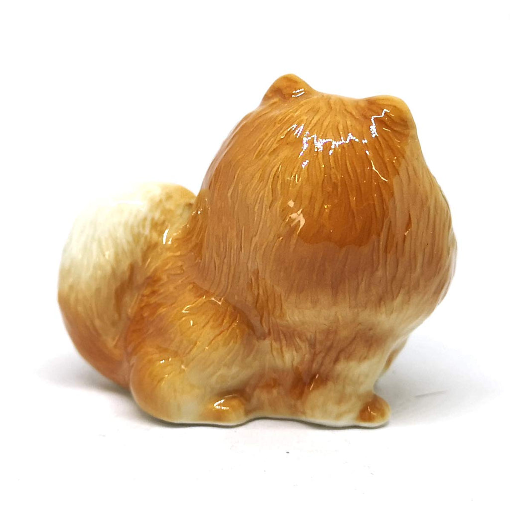 Ceramic Miniatures Figurine Pomeranian Dogs Statue Standing Brown Pets Lovers Collectible