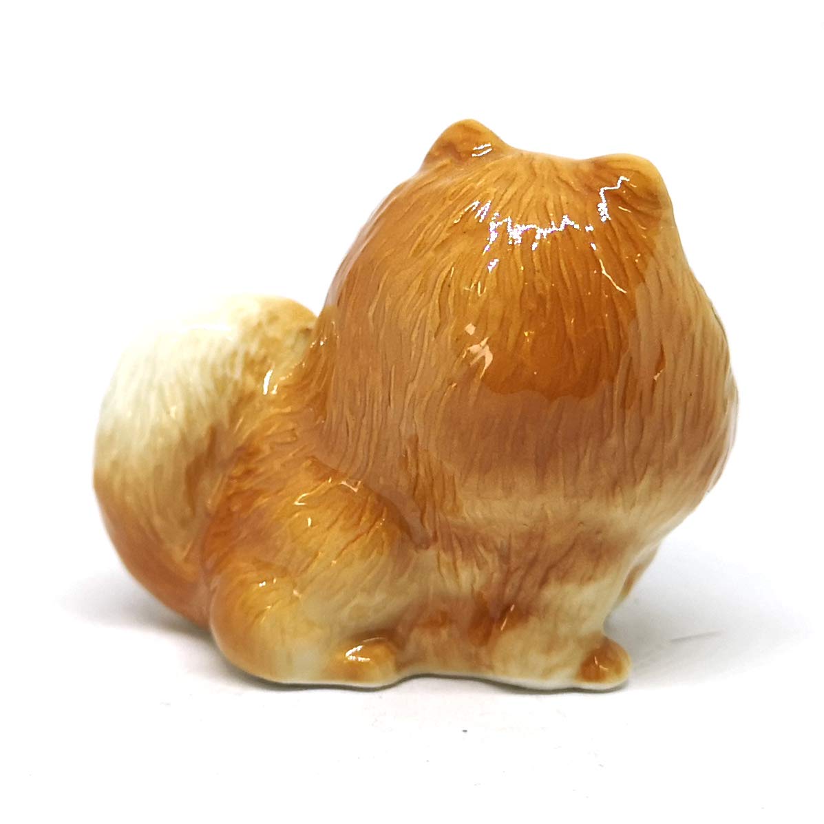 Ceramic Miniatures Figurine Pomeranian Dogs Statue Standing Brown Pets Lovers Collectible Set of 2