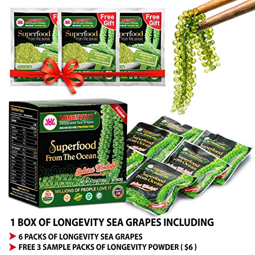 Sea Grapes - Umibudo Green Caviar - Dehydrated, Marinated in Saltwater by LONGEVITY | Enhance Health, Boosting Immune System, Valued Natural Gift From Sea (Original, 600g (21.2 oz))