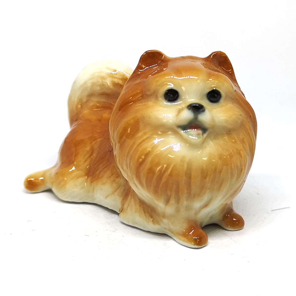 Ceramic Miniatures Figurine Pomeranian Dogs Statue Standing Brown Pets Lovers Collectible Set of 2