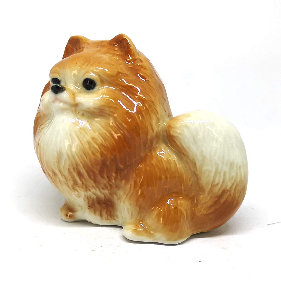 Ceramic Miniatures Figurine Pomeranian Dogs Statue Standing Brown Pets Lovers Collectible Set of 2
