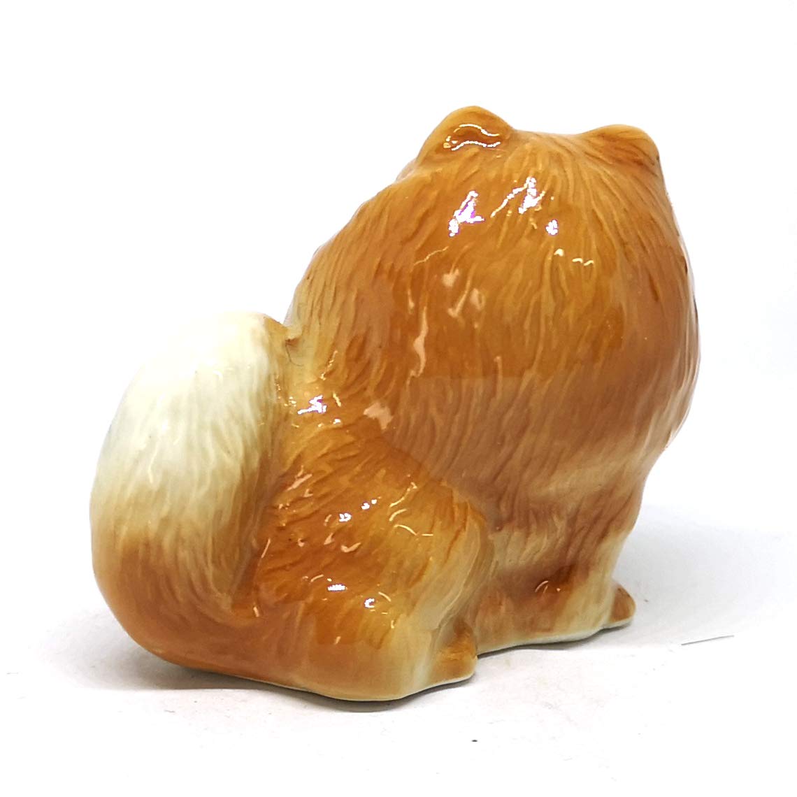 Ceramic Miniatures Figurine Pomeranian Dogs Statue Standing Brown Pets Lovers Collectible Set of 2