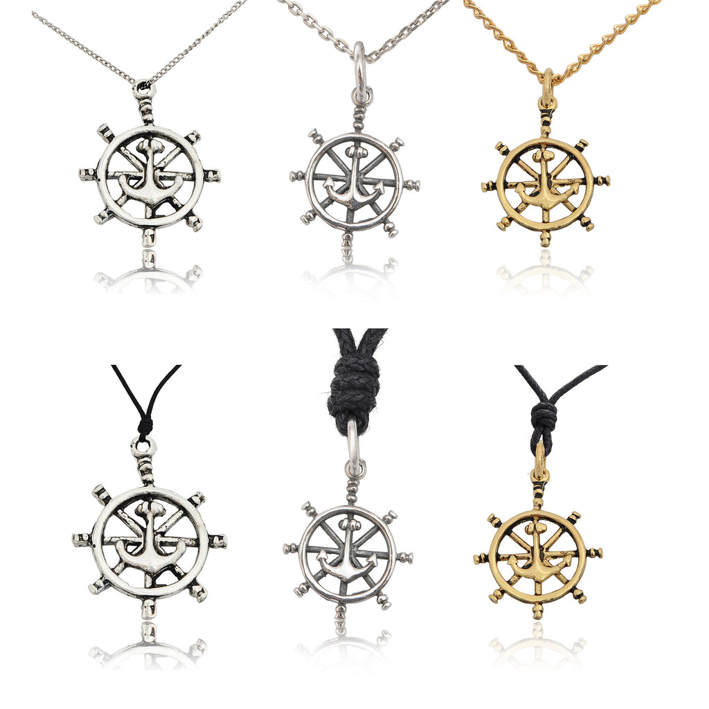 Ship Anchor Boat Wheel Pewter Sterling-silver Brass Necklace Pendant Jewelry