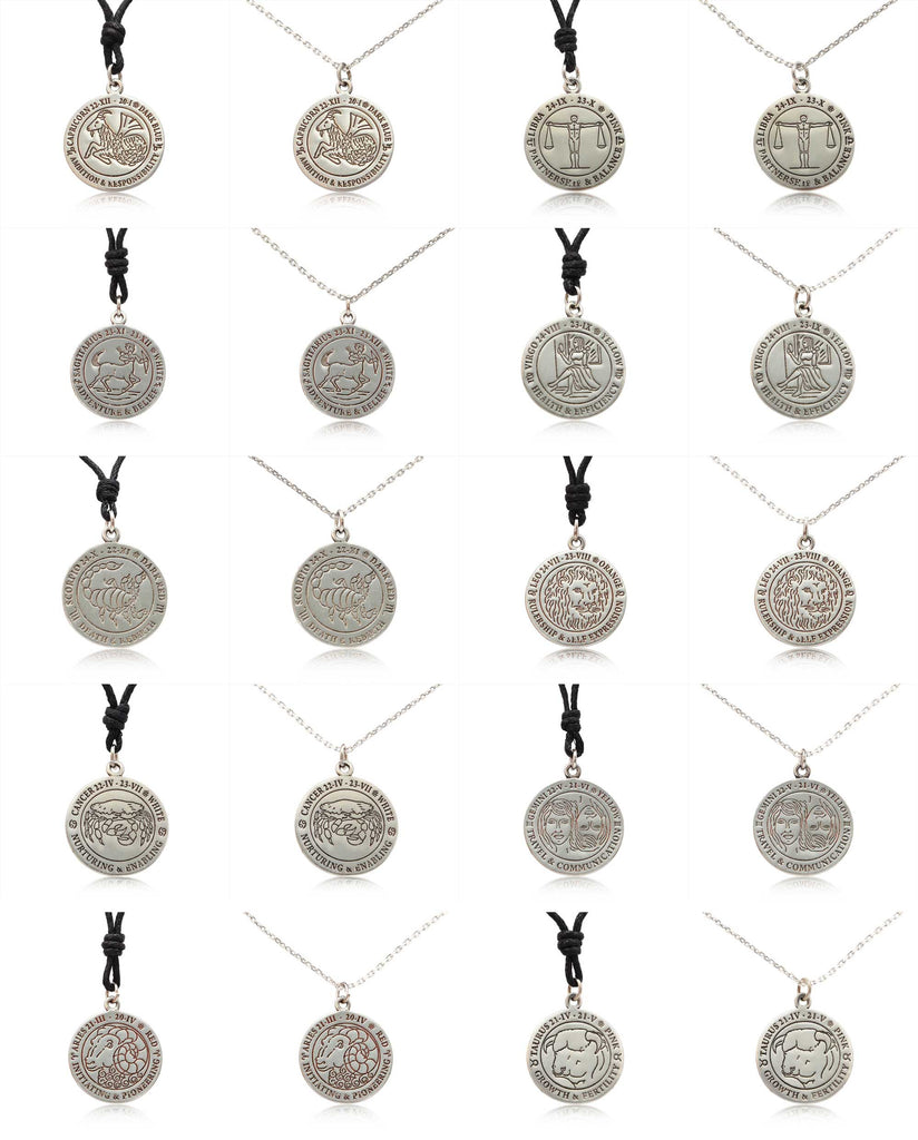 Astrology Horoscope Silver Pewter Charm Necklace Pendant Jewelry