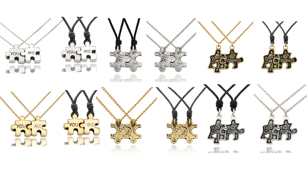 Best Friend Puzzle Silver Pewter Gold Brass Charm Necklace Pendant