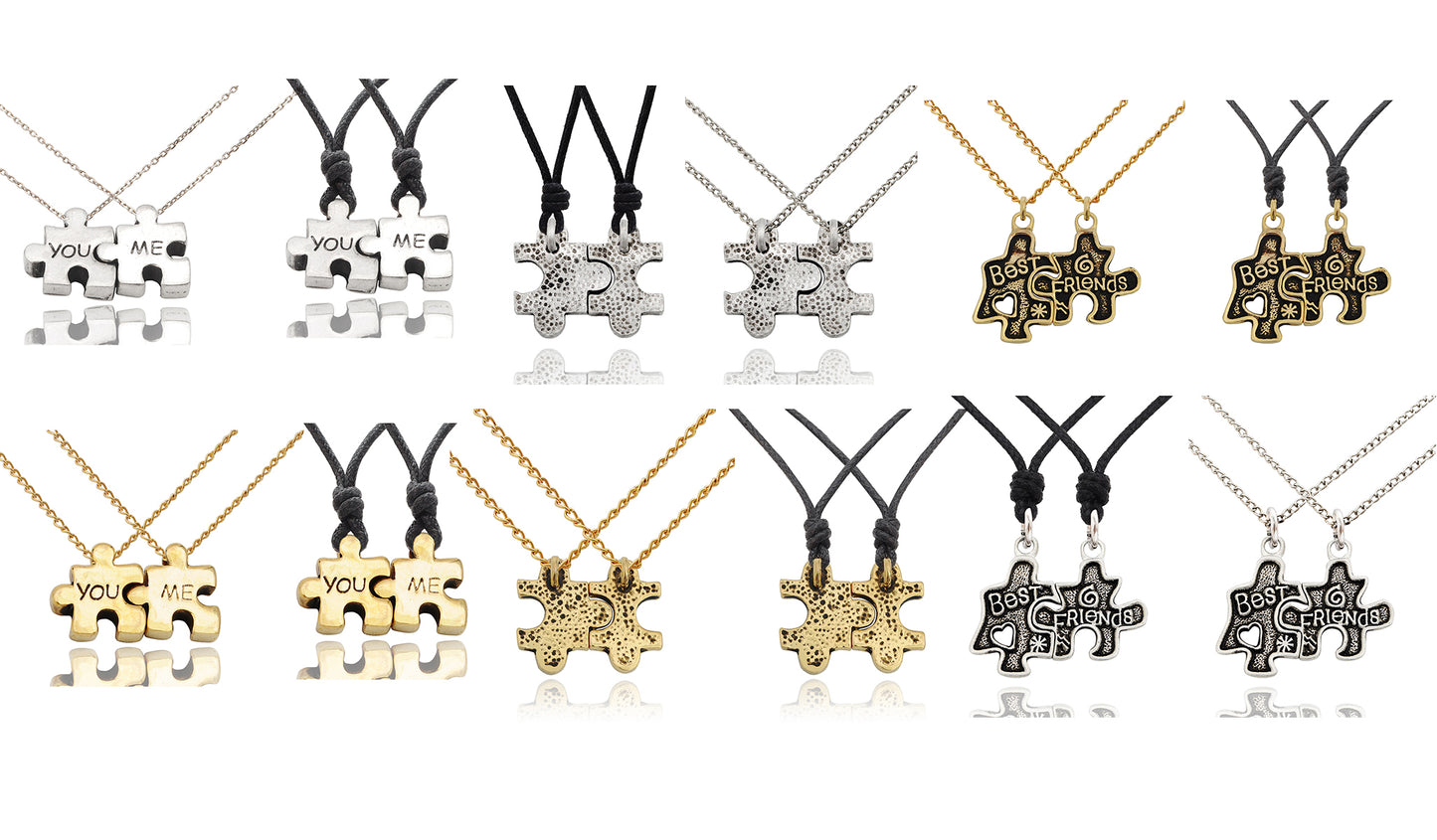 Best Friend Puzzle Silver Pewter Gold Brass Charm Necklace Pendant