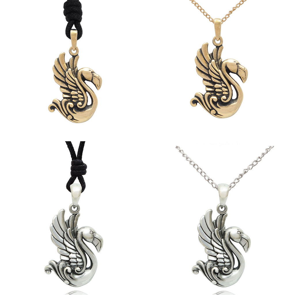 Flamingo Wings Spread 92.5 Sterling Silver Brass Necklace Pendant Jewelry