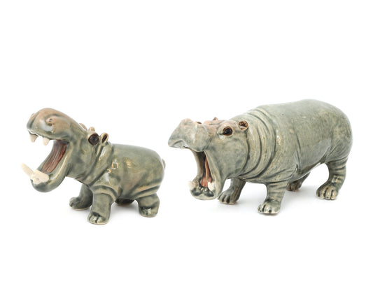 Handmade Miniatures Ceramic Hippopotamus Figurine Animals Décor