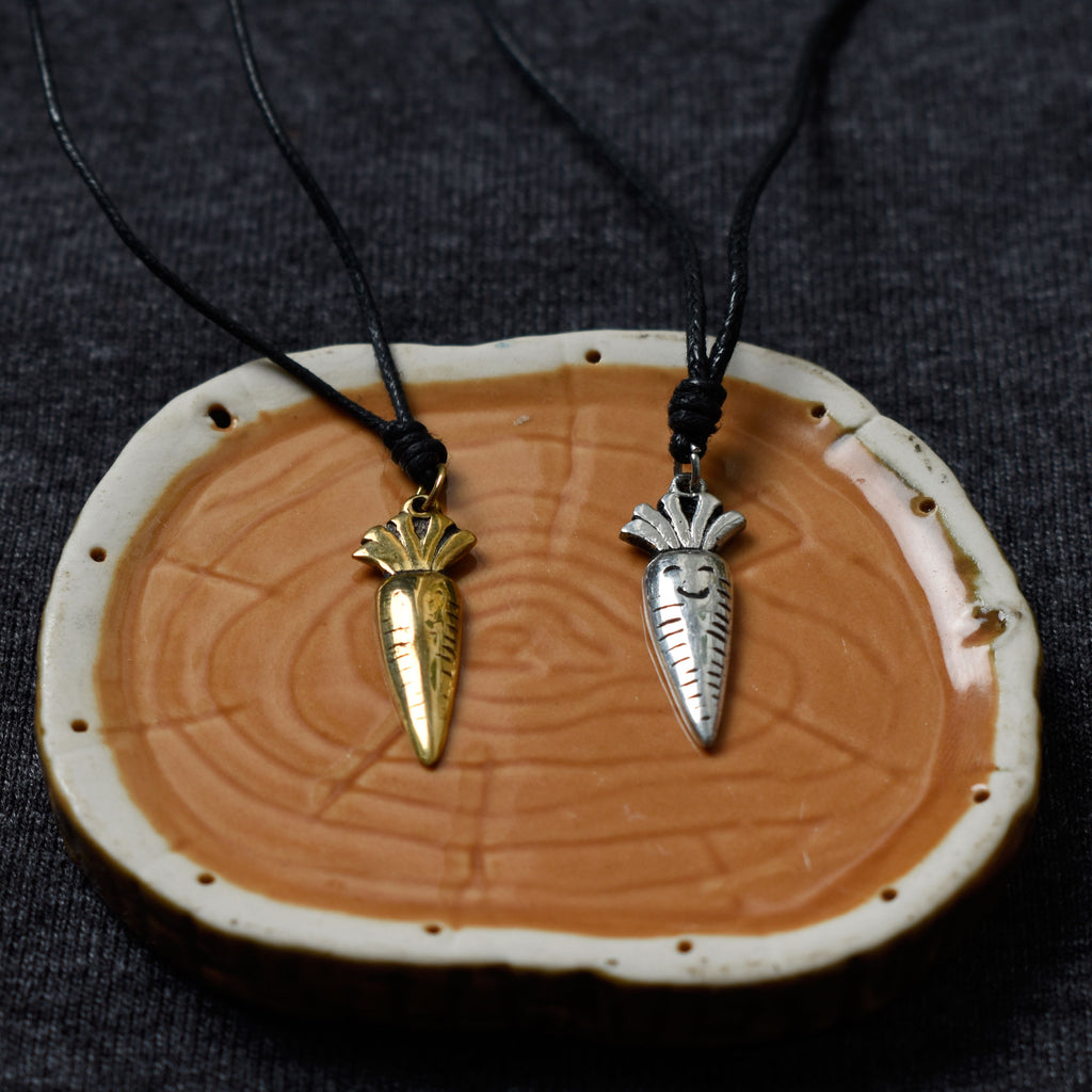 Smiling Carrot Silver Pewter Gold Brass Charm Necklace Pendant Jewelry