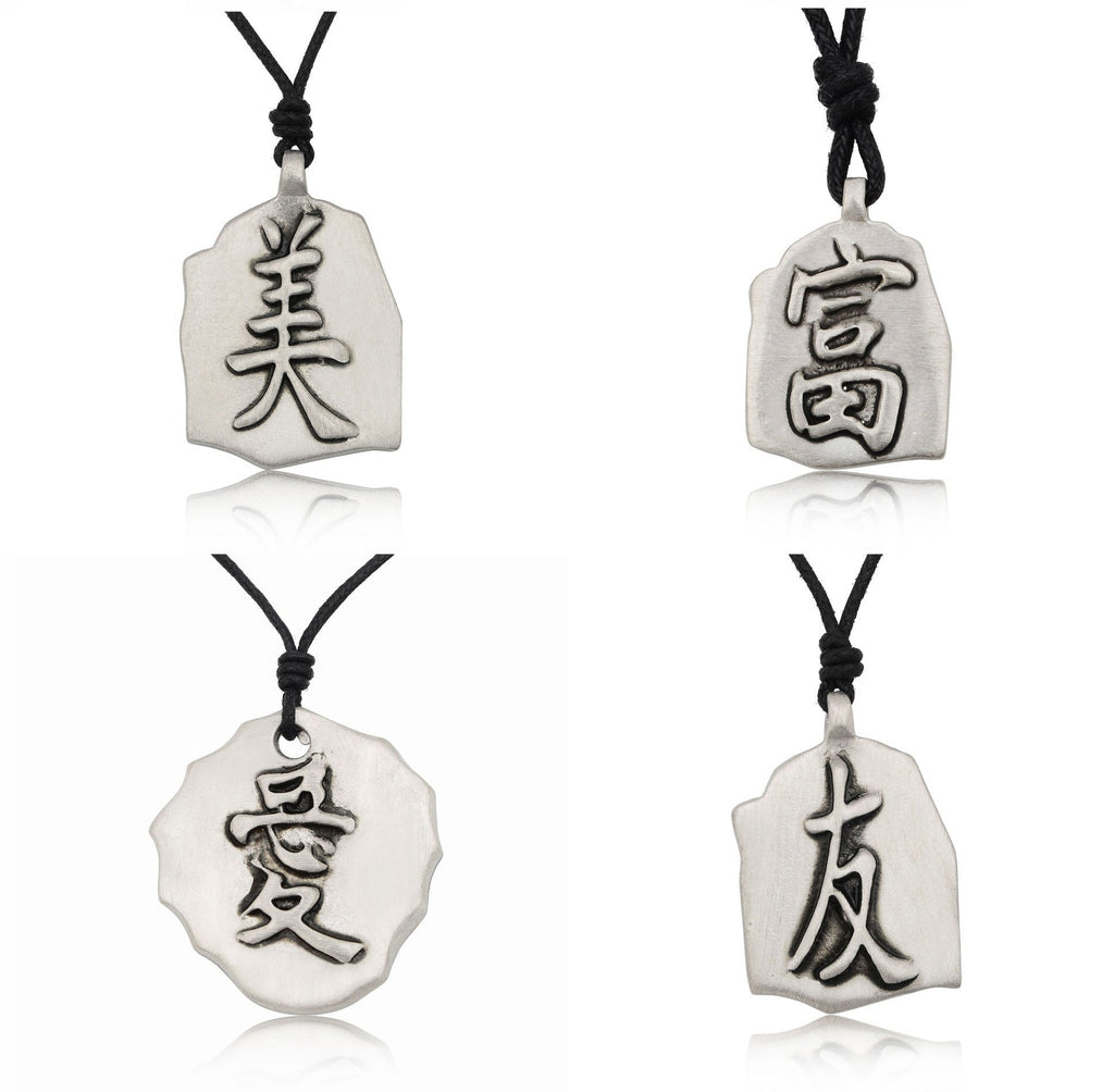 Chinese Word Love Silver Pewter Charm Necklace Pendant Zodiac Symbol Jewelry