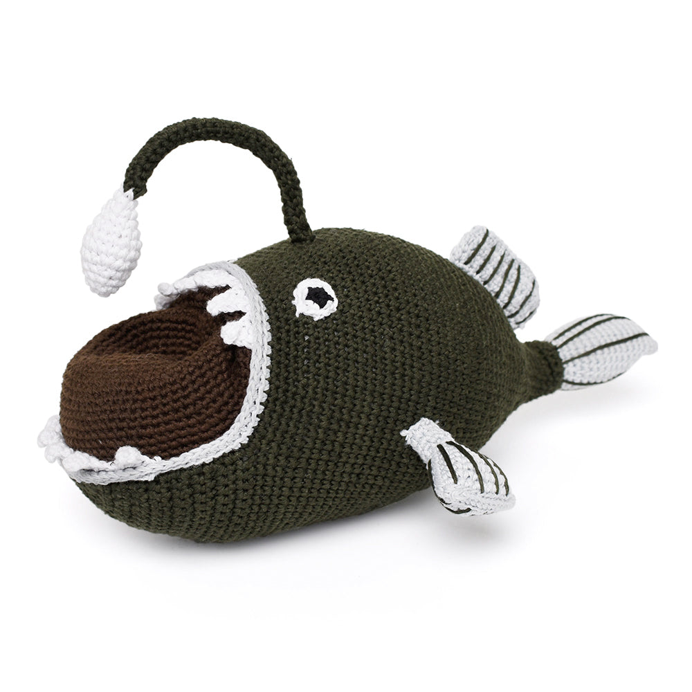 Beige-Green Angler Fish Handmade Amigurumi Stuffed Toy Knit Crochet Doll VAC