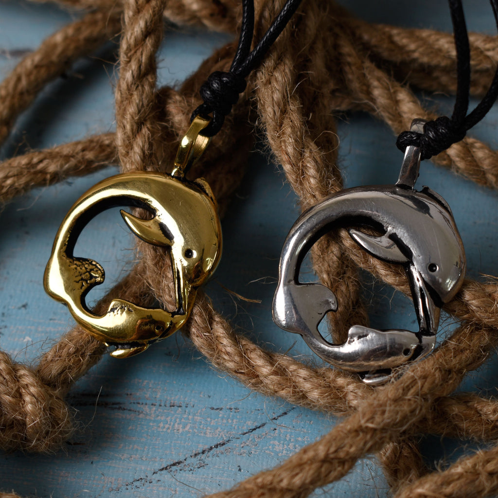 New Love Dolphin Yin Yang Gold Brass Pewter Charm Necklace Pendant Jewelry