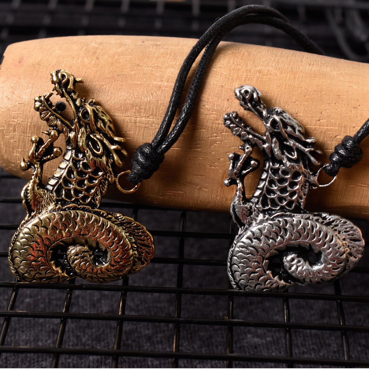Spiral Tail Dragon Silver Pewter Gold Brass Charm Necklace Pendant Jewelry