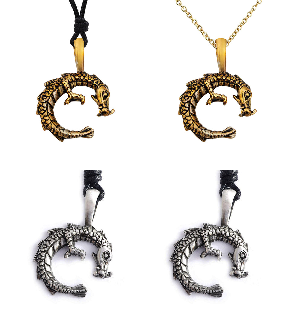 Chinese Dragon Silver Pewter Gold Brass Charm Necklace Pendant Jewelry