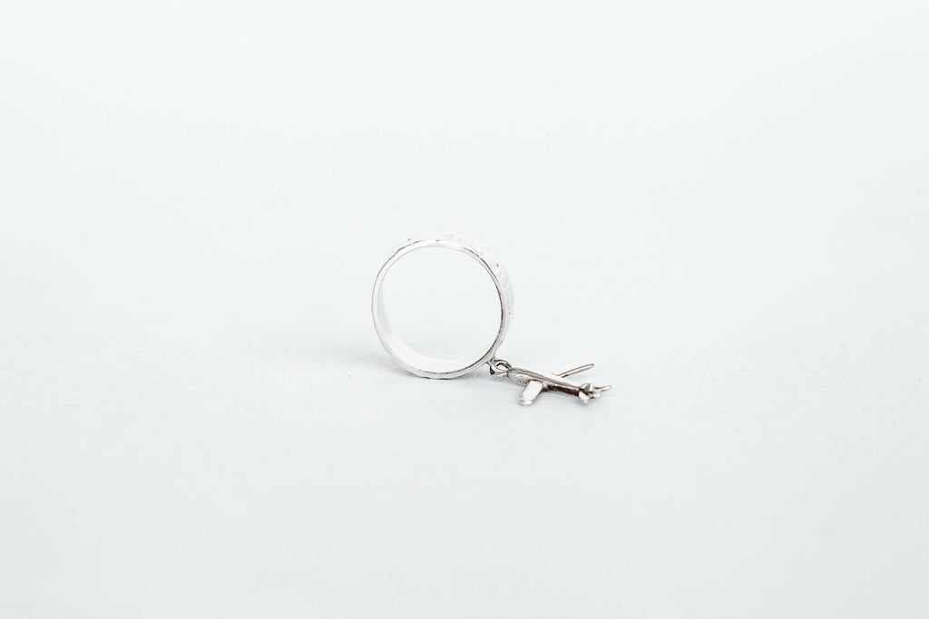 Silver ring with airplanes, 925 sterling silver, Pendant ring, Traveler's Talisman