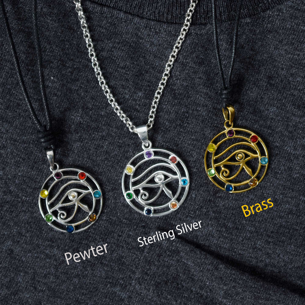 Crystal Eye of Ra 92.5 Sterling Silver Pewter Brass Necklace Pendant Jewelry
