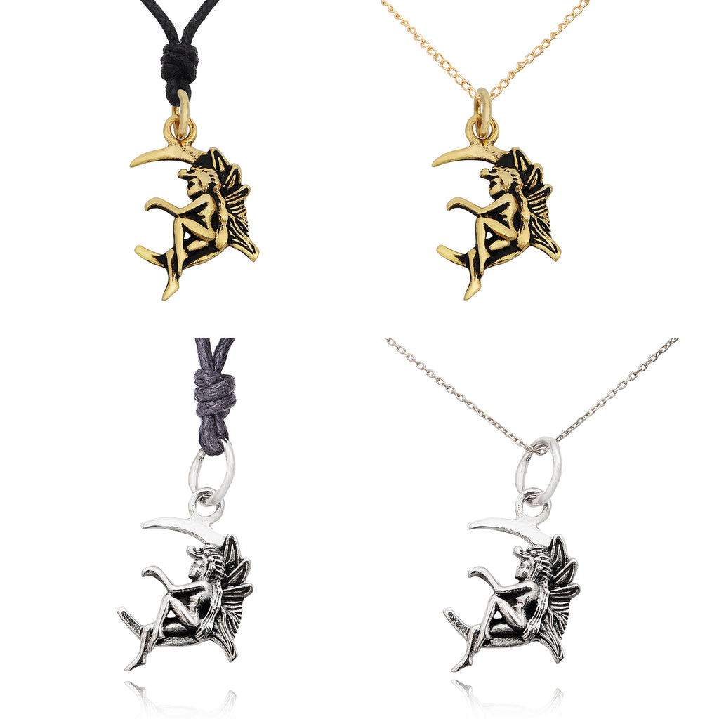 Fairy Moon Woman 92.5 Sterling Silver Gold Brass Charm Necklace Pendant Jewelry