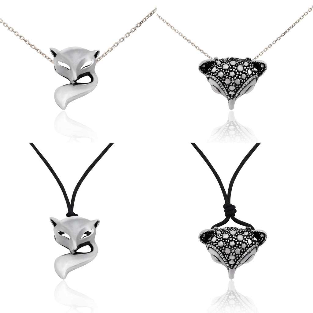 Fox Head Silver Pewter Necklace Pendant Jewelry