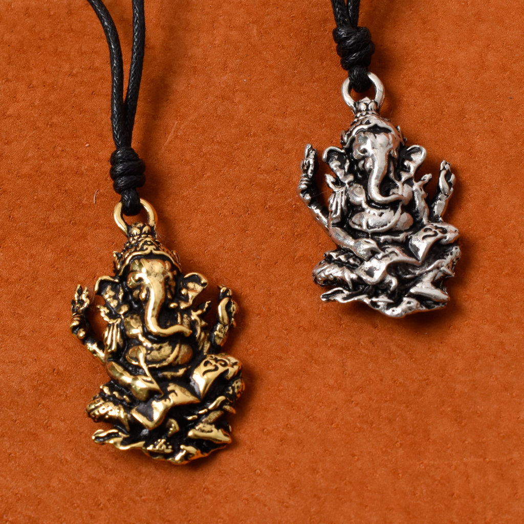 Hindu Ganesh Elephant God Silver Pewter Gold Brass Necklace Pendant Jewelry