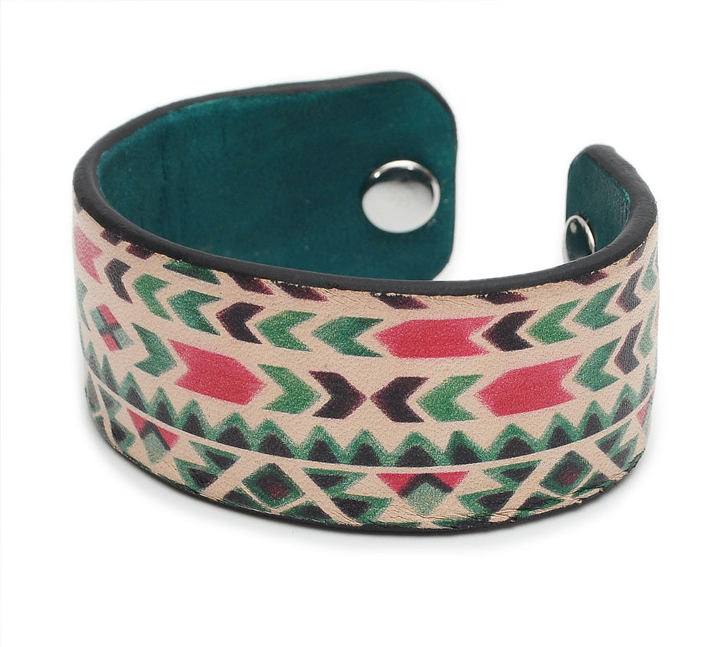 Multicolor Aztec Patterns Print Handmade Leather Bracelet Jewelry HLB_01
