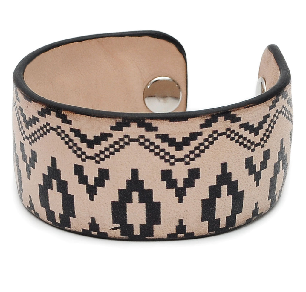 Black and White Pattern Print Handmade Leather Bracelet Jewelry HLB_01