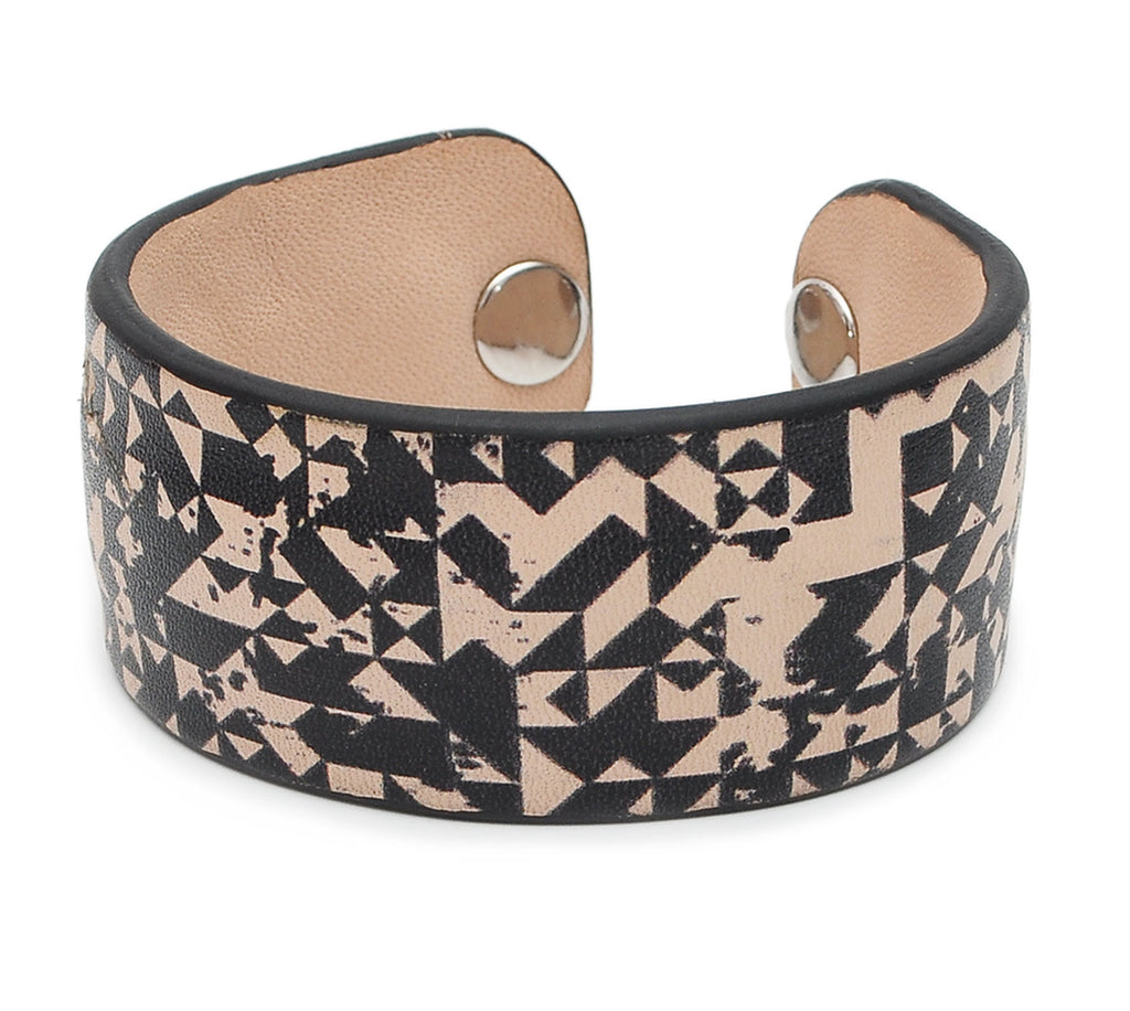 Black and White Pattern Print Handmade Leather Bracelet Jewelry HLB_01