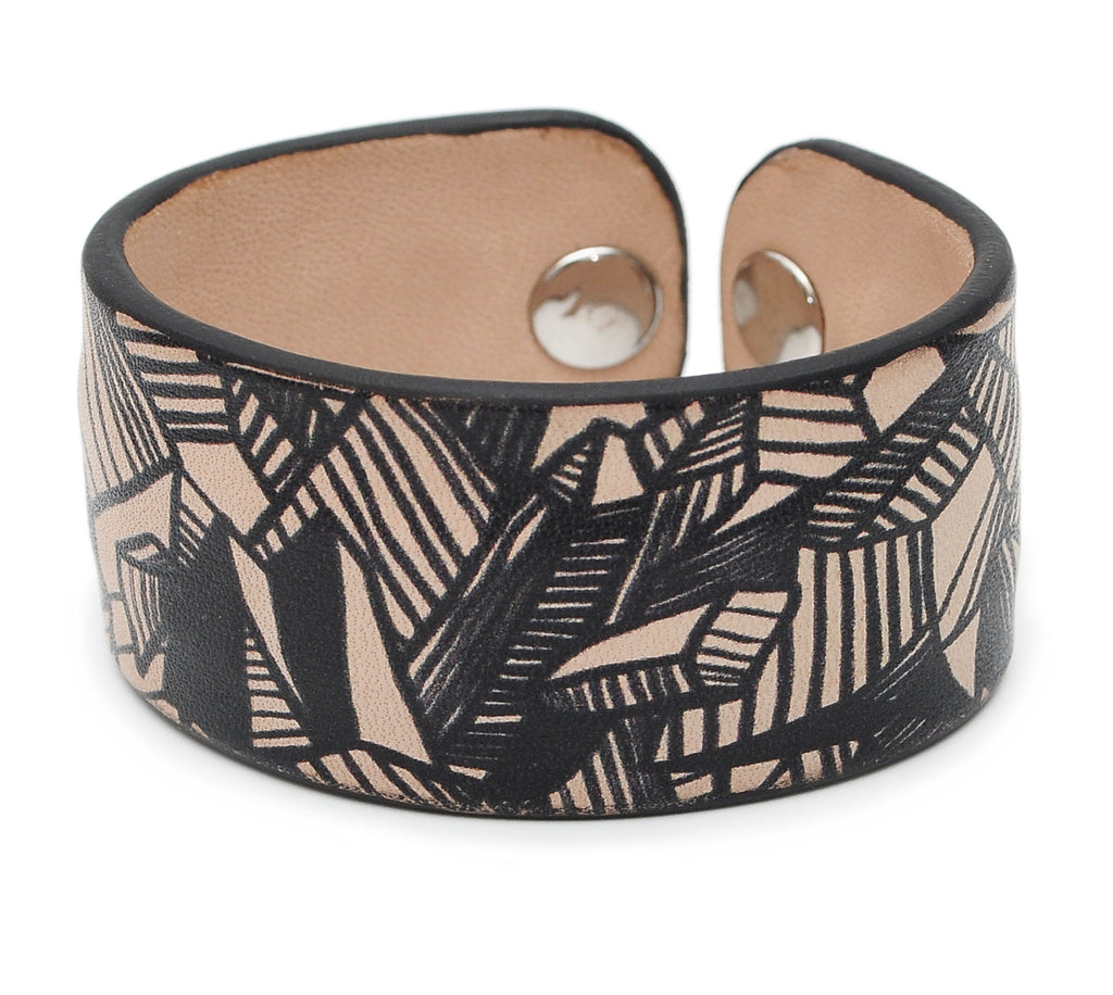 Black and White Pattern Print Handmade Leather Bracelet Jewelry HLB_01