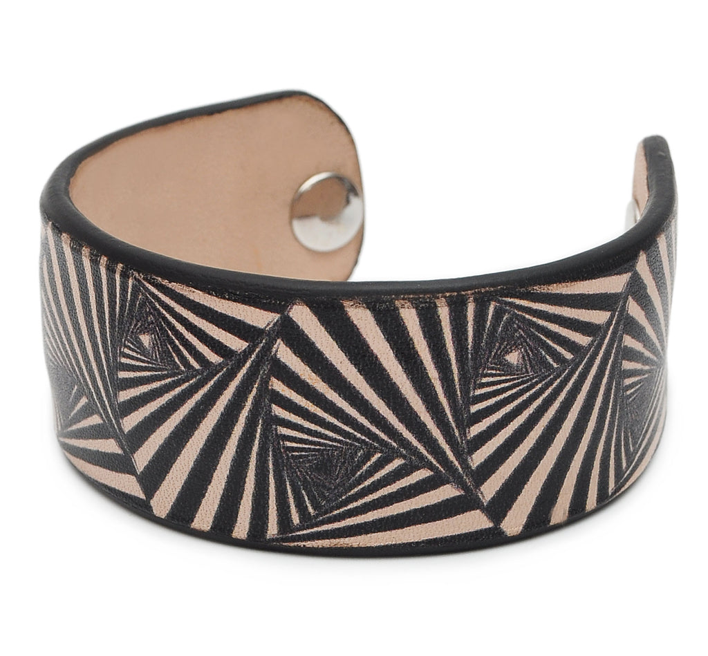 Black and White Pattern Print Handmade Leather Bracelet Jewelry HLB_01