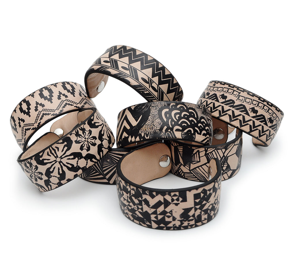 Black and White Pattern Print Handmade Leather Bracelet Jewelry HLB_01