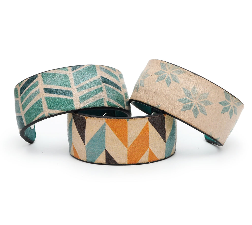 Seamless Geometric Pattern Print Handmade Leather Bracelet Jewelry HLB_01