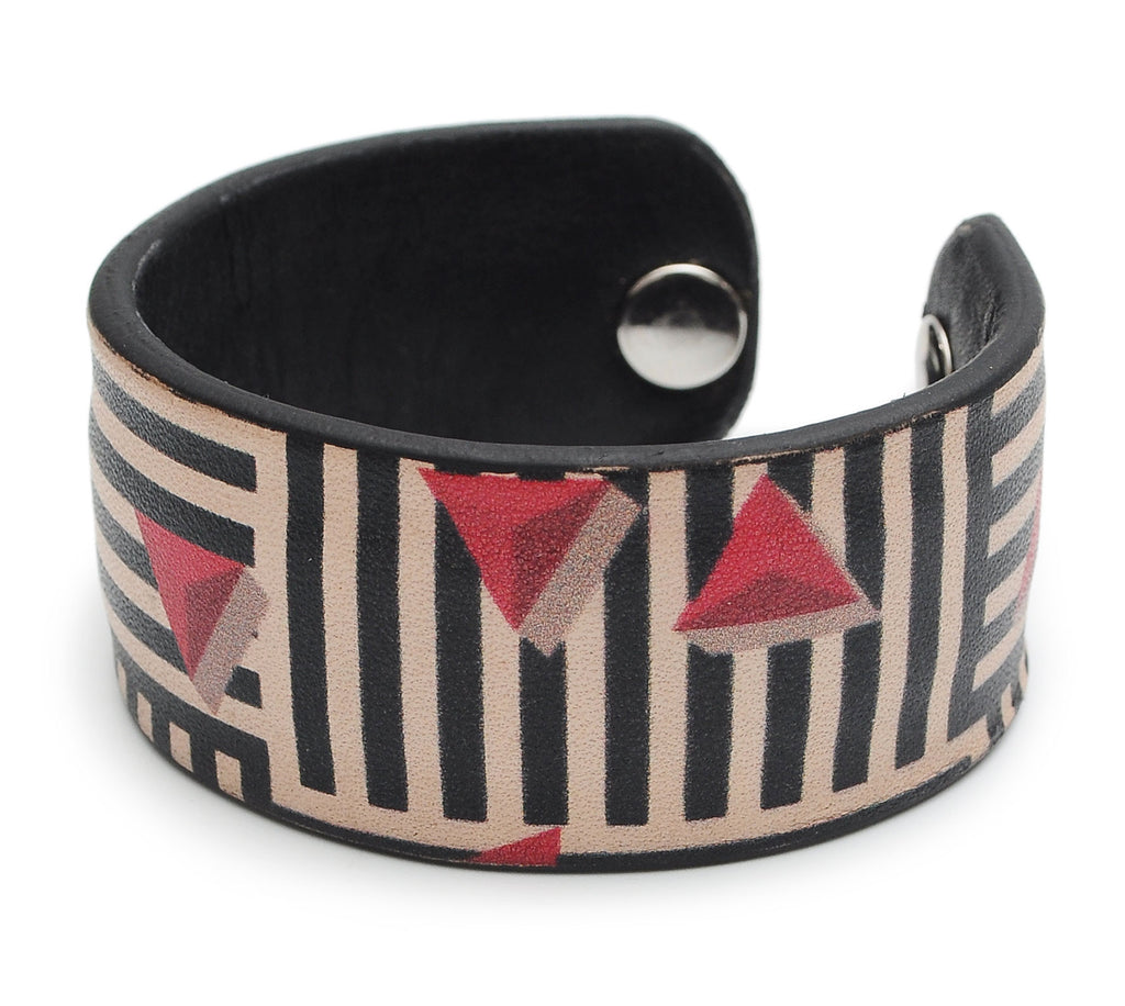 Cubes and triangle Pattern Print Handmade Leather Bracelet Jewelry HLB_01