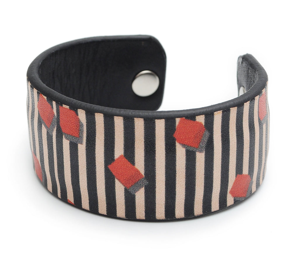 Cubes and triangle Pattern Print Handmade Leather Bracelet Jewelry HLB_01