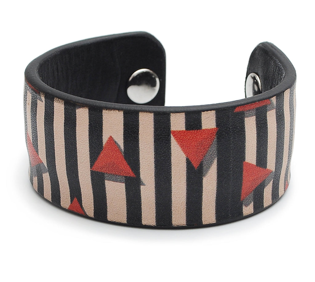 Cubes and triangle Pattern Print Handmade Leather Bracelet Jewelry HLB_01