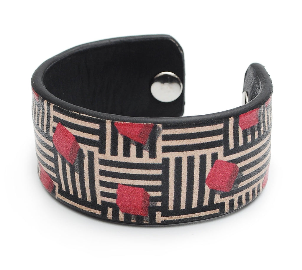 Cubes and triangle Pattern Print Handmade Leather Bracelet Jewelry HLB_01