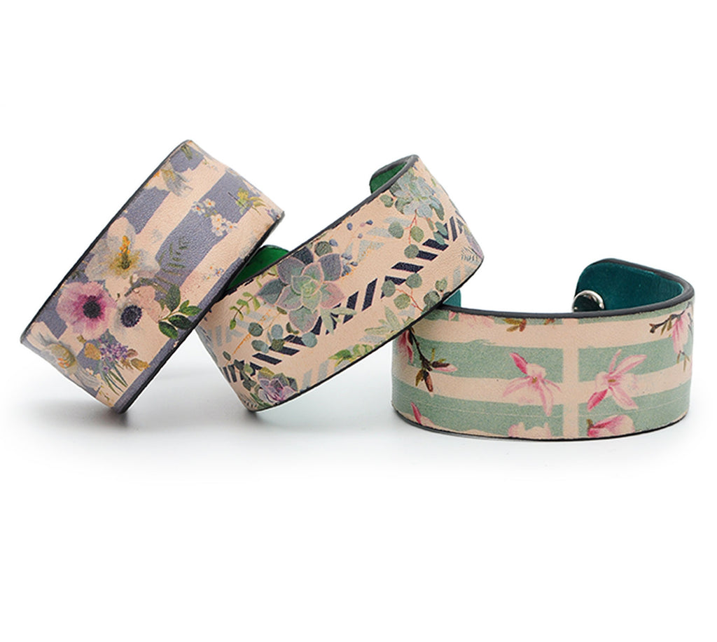 Plants Pattern Print Handmade Leather Bracelet Jewelry HLB_01