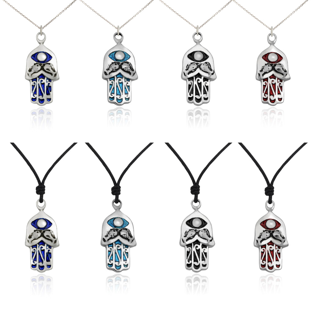 Colorful Hamsa Silver Pewter Charm Necklace Pendant Jewelry