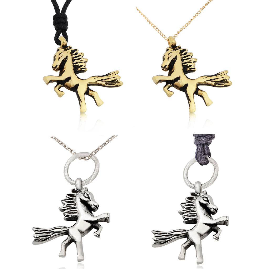 Horse Wild Stallion 92.5 Sterling Silver Pewter Charm Necklace Pendant Jewelry