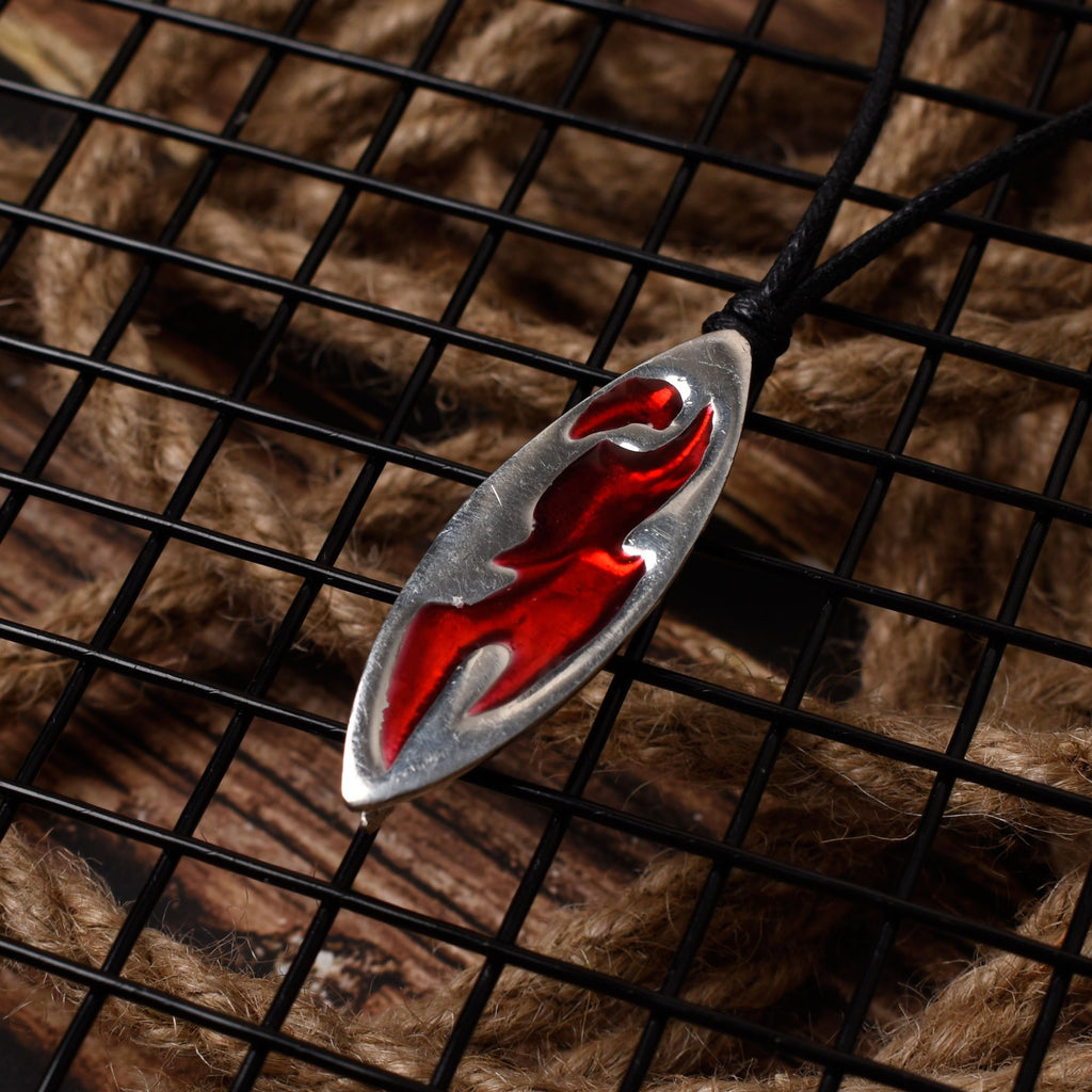 Abstract Surfboard Silver Pewter Charm Necklace Pendant Jewelry