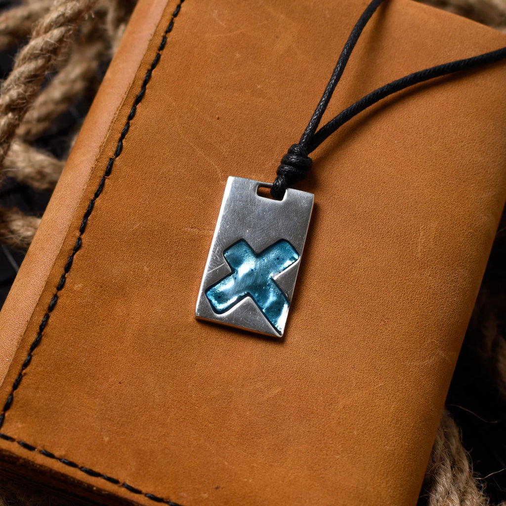 Cross Silver Pewter Charm Rectangular Necklace Pendant Jewelry