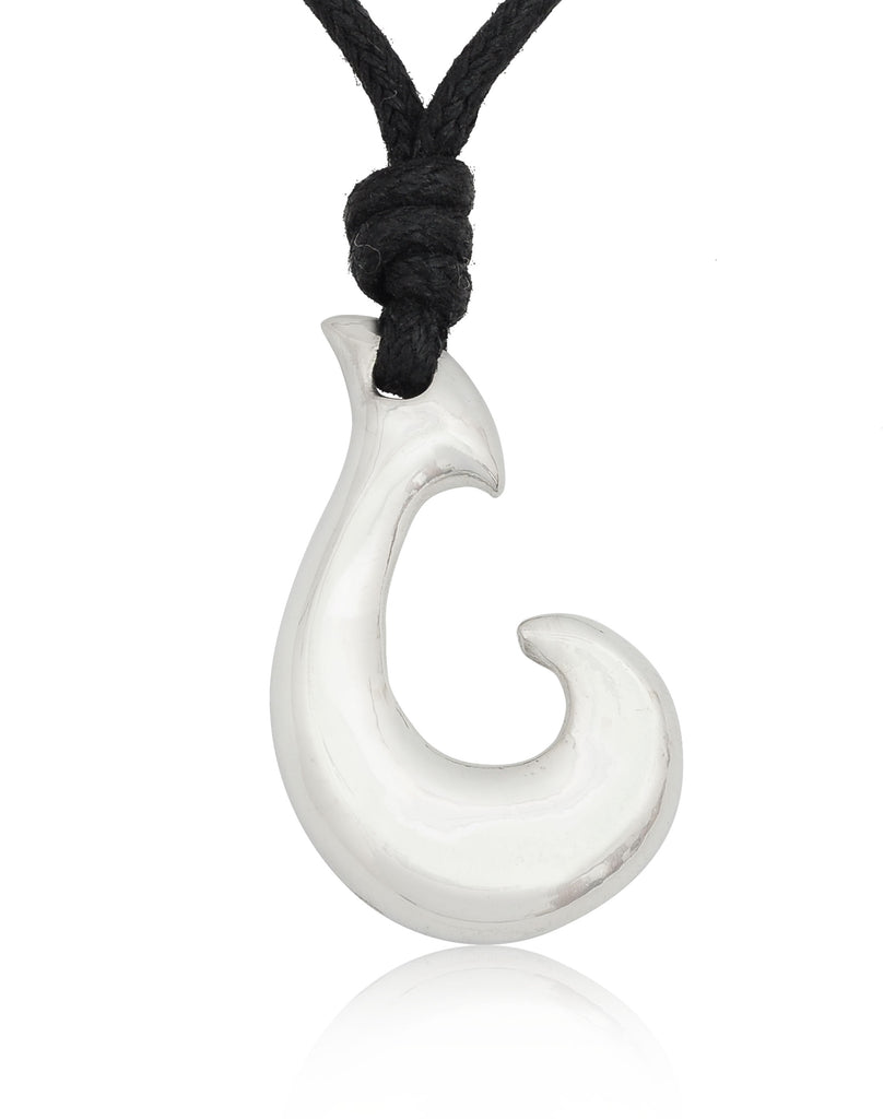 Maori Fishing Hook Silver Pewter Charm Necklace Pendant Jewelry