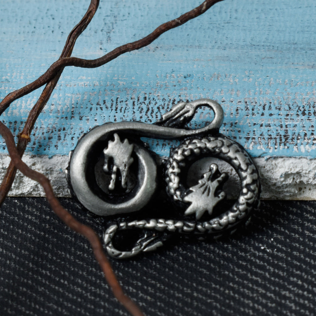 Fancy Dragon Silver Pewter Charm Necklace Pendant Jewelry