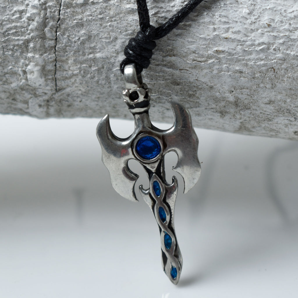 Colorful Knight Sword Design Silver Pewter Charm Necklace Pendant Jewelry