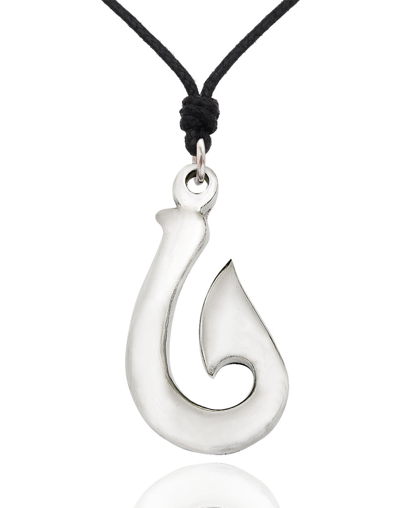 Maori Fishing Hook Silver Pewter Charm Necklace Pendant Jewelry