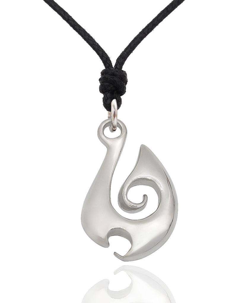 Maori Fishing Hook Silver Pewter Charm Necklace Pendant Jewelry