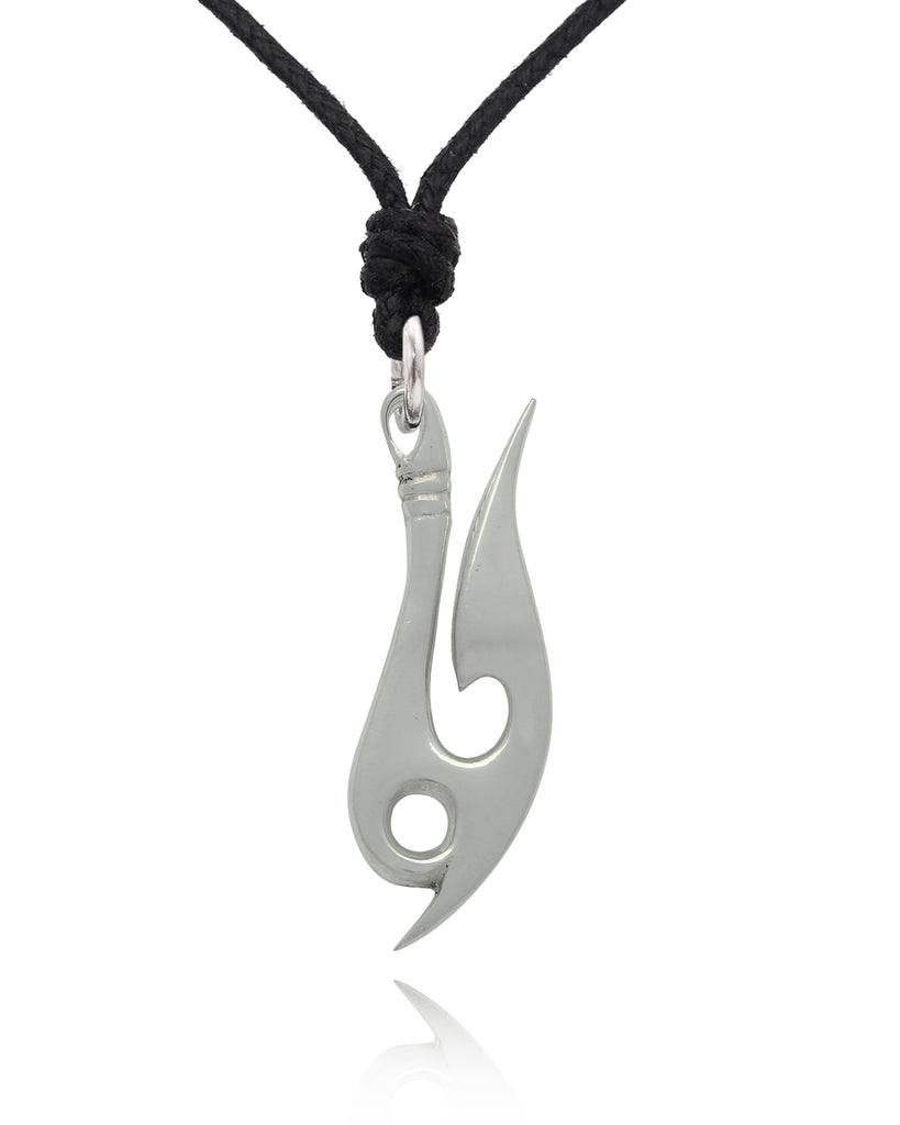 Maori Fishing Hook Silver Pewter Charm Necklace Pendant Jewelry