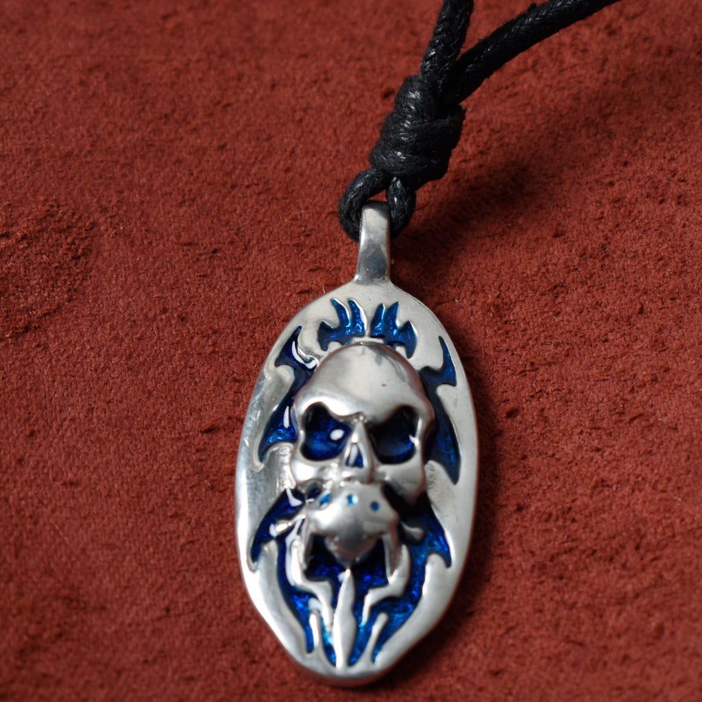 Skull Demon Pewter Silver Pewter Charm Necklace Pendant Jewelry