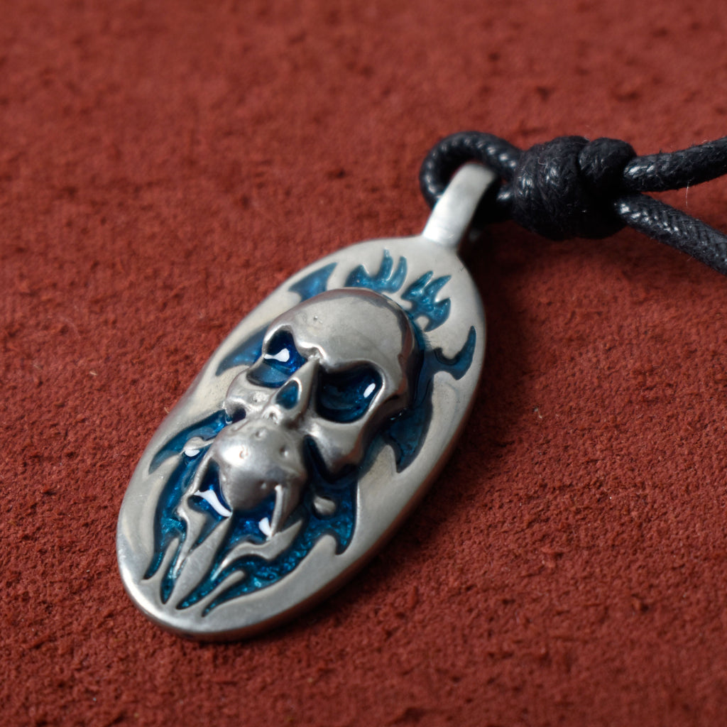 Skull Demon Pewter Silver Pewter Charm Necklace Pendant Jewelry