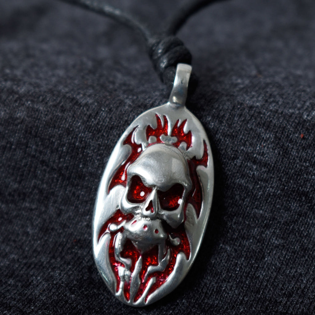 Skull Demon Pewter Silver Pewter Charm Necklace Pendant Jewelry