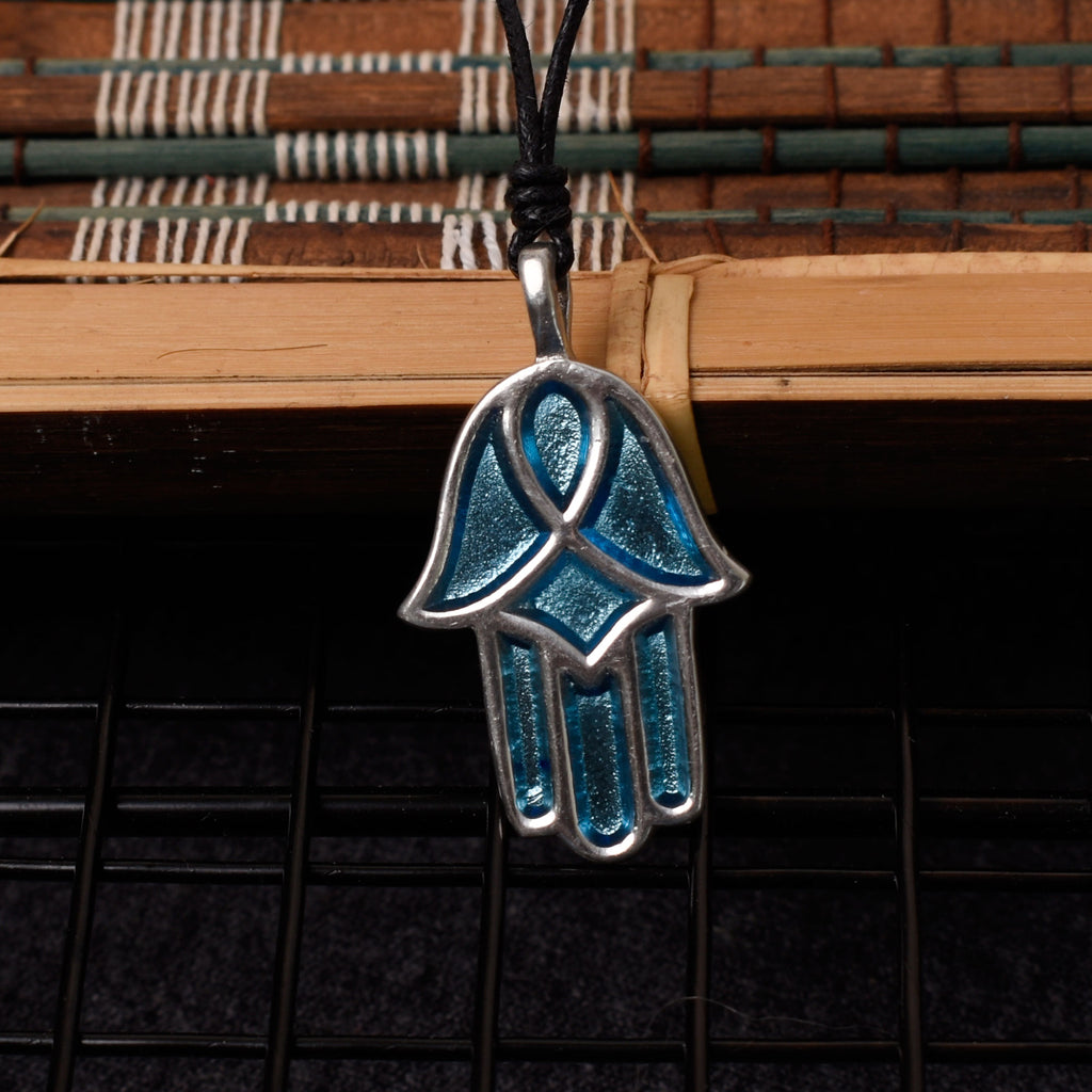 Colorful Hamsa Hand Of God Silver Pewter Charm Necklace Pendant Jewelry